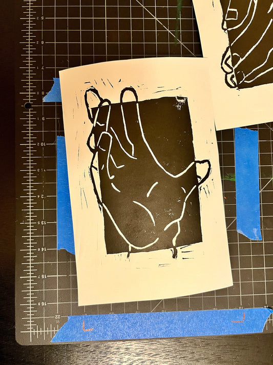 Triple Hand Gestures Lino Block Prints 6x8”