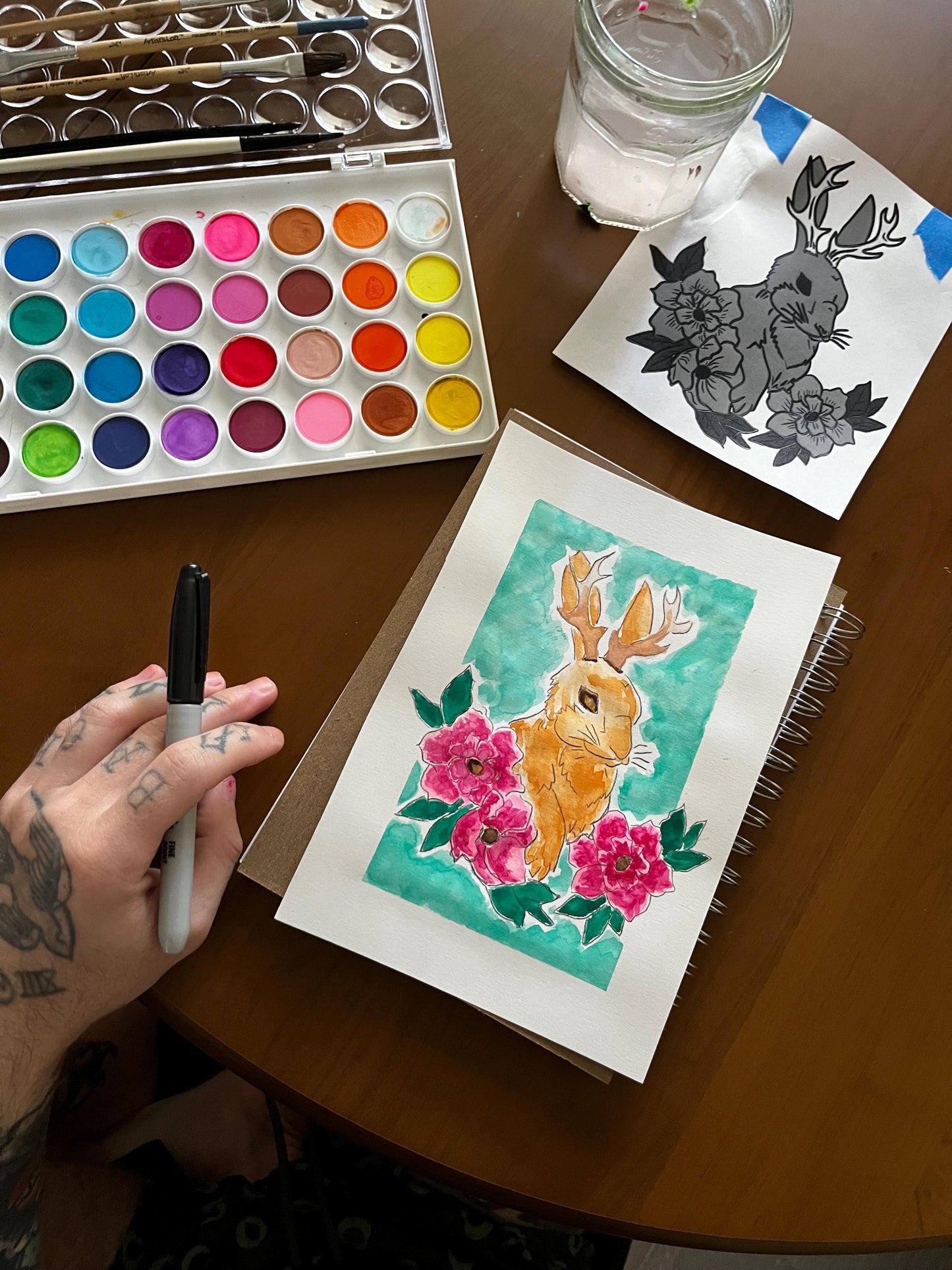 Jackalope Floral Watercolor.