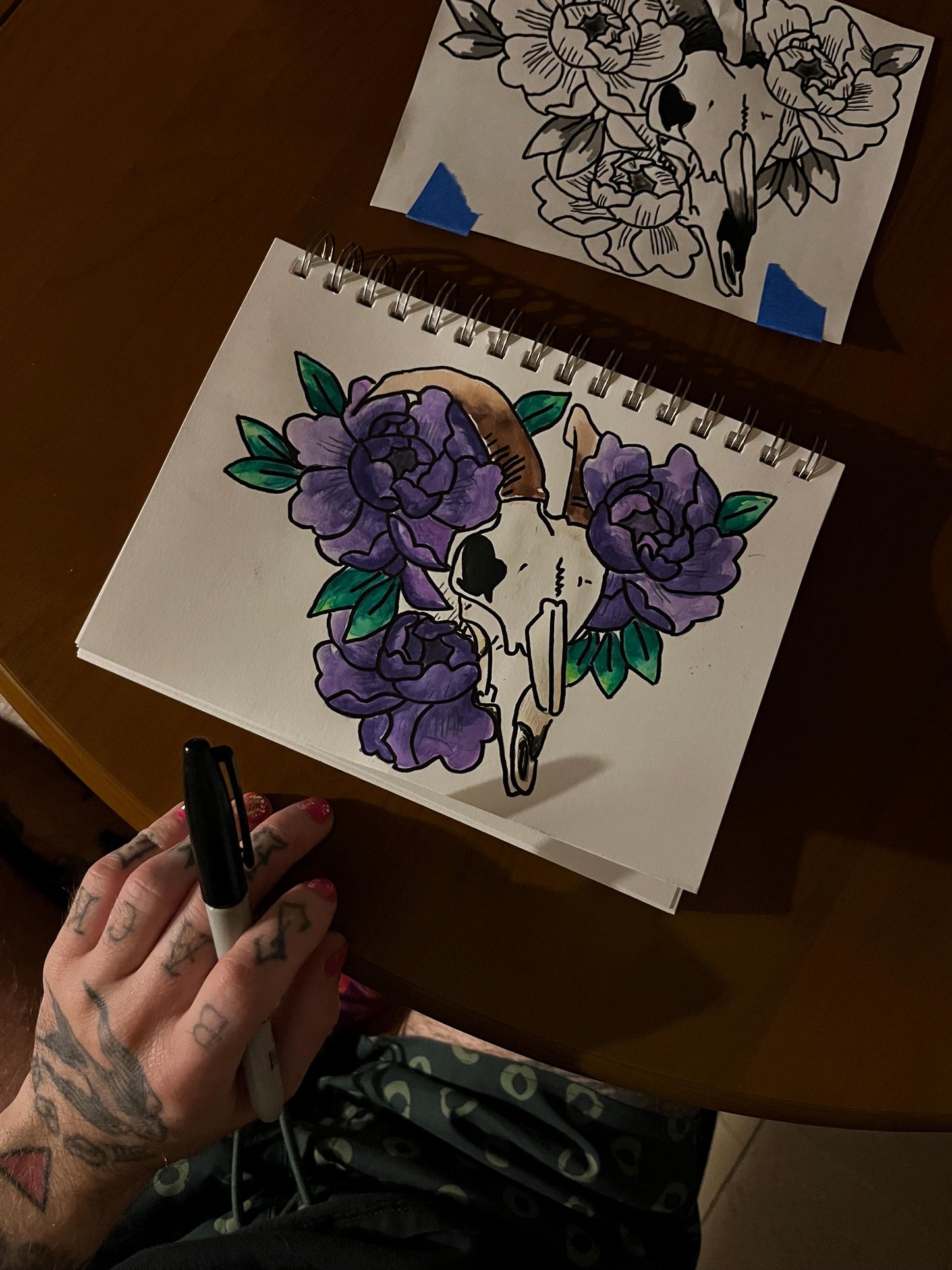 Sheep and Flower Watercolor, one of one.