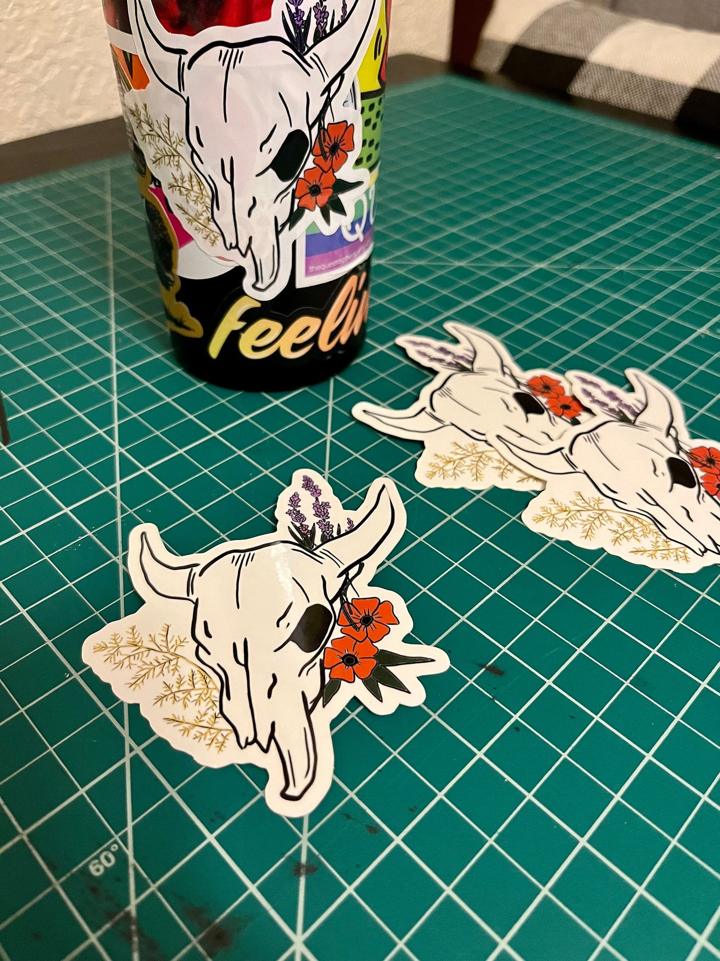 Cow Skull and Desert Plants Vinyl Sticker // 4x3.4"