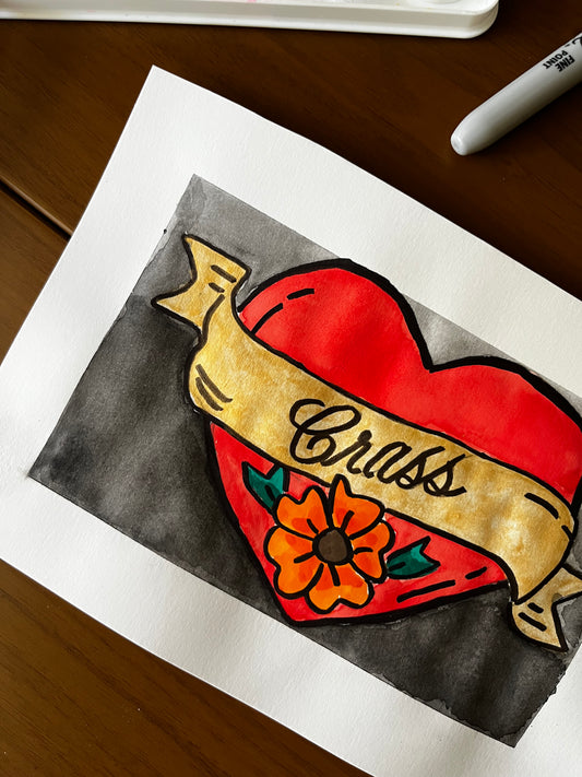 Crass Heart Watercolor, one of one.