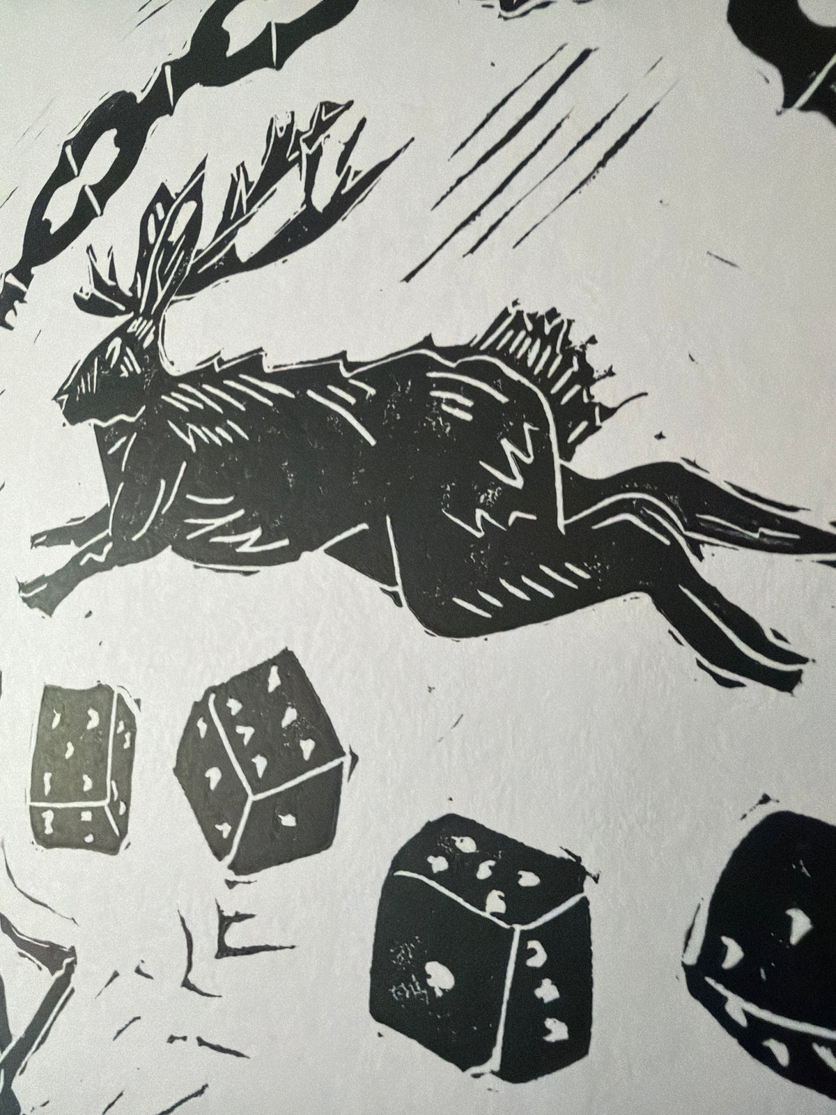 Dicey Jackalope Lino Block Print