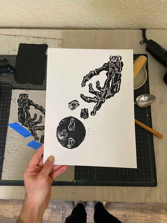 Skeleton Hand with Teeth Linoblock Print