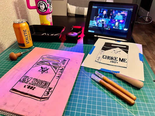 Choke Me Cigarette 12x9 Linoblock Print