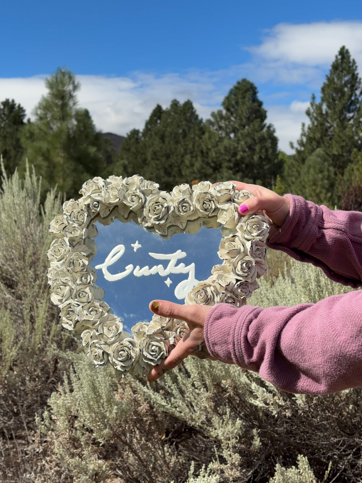 Floral Heart Mirror, Cursive