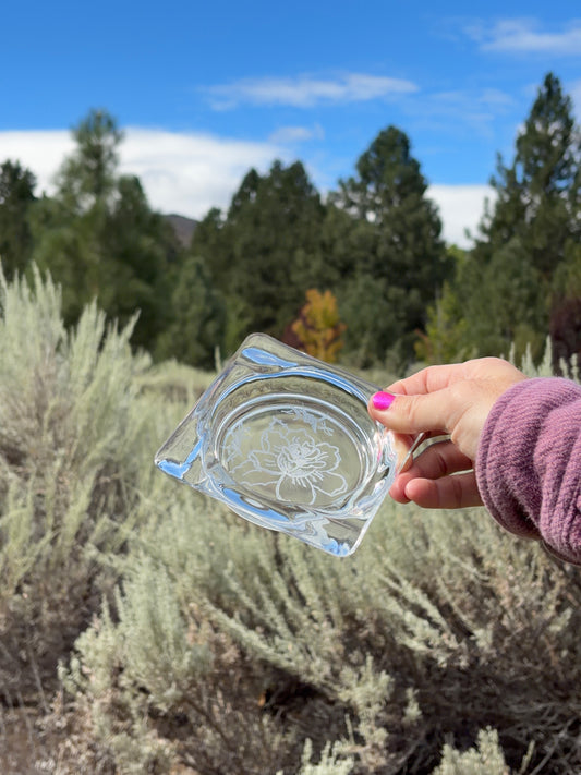 Flower and Barbed Wire Etched Ashtray