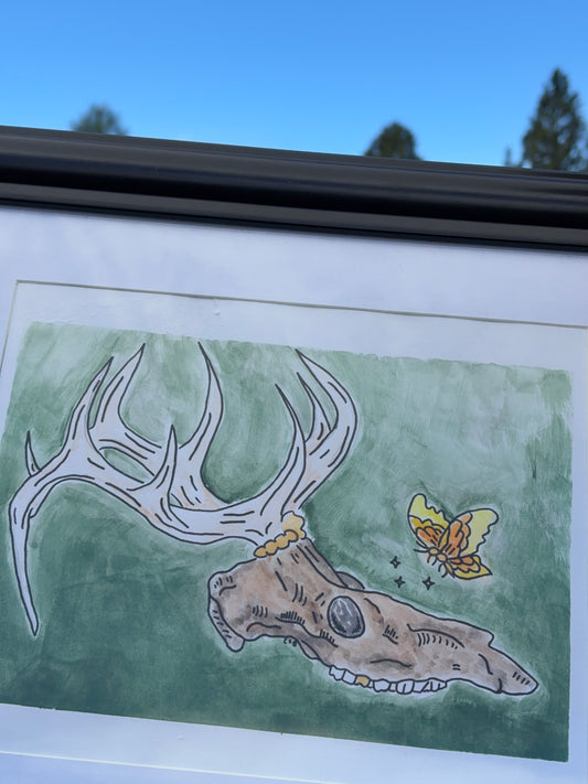 Deer and Butterfly Framed Watercolor