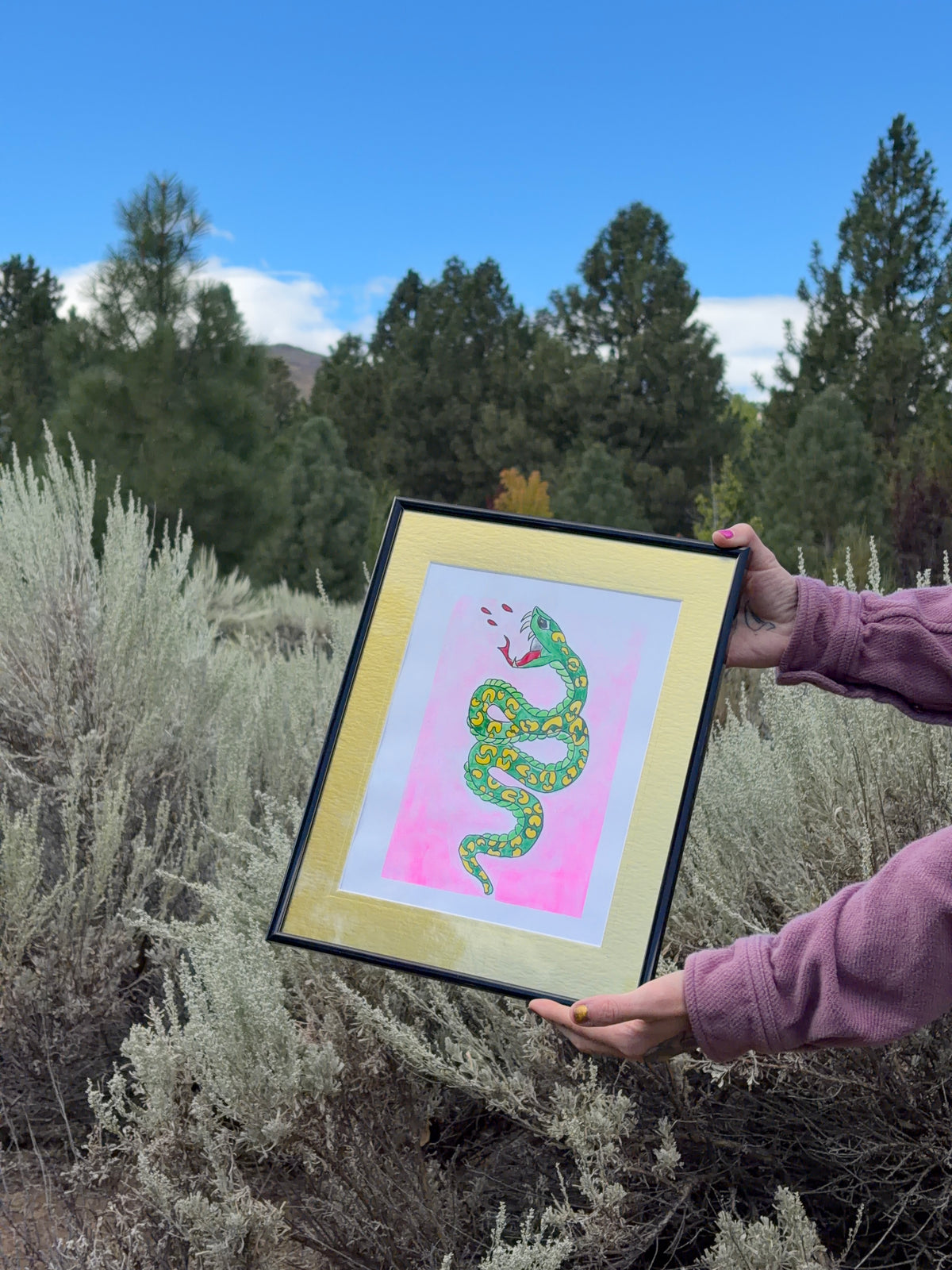 Cheetah Snake Framed Watercolor