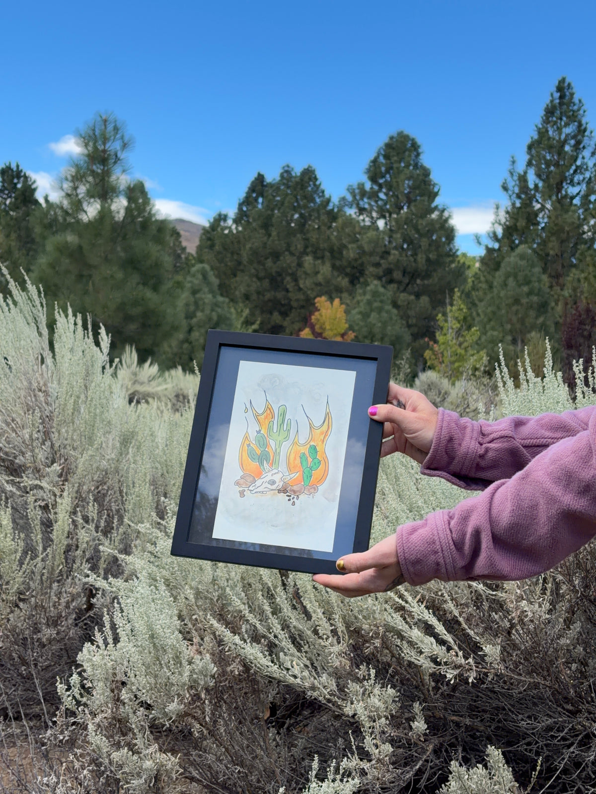 Desert Wildfire Framed Watercolor