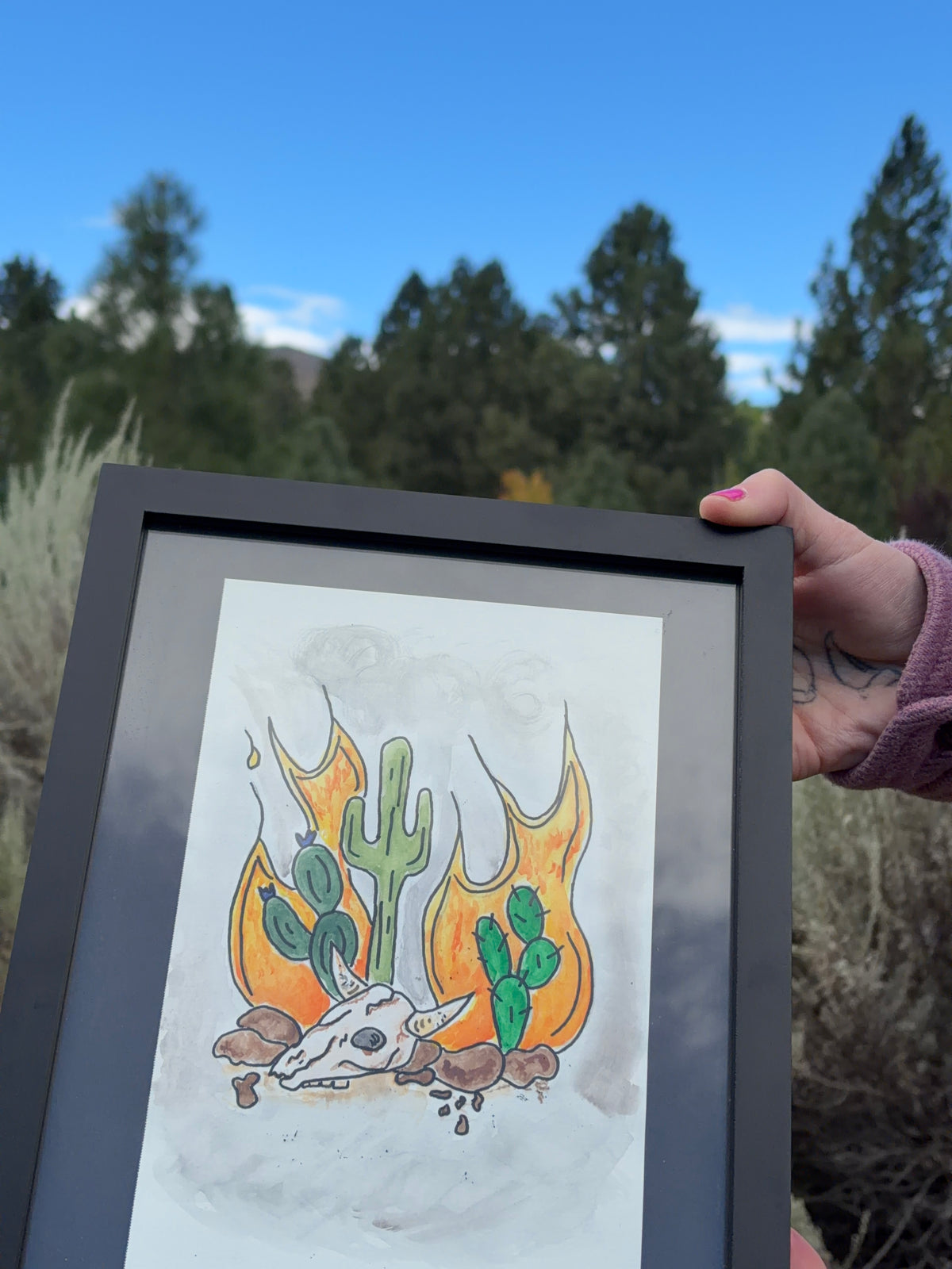 Desert Wildfire Framed Watercolor