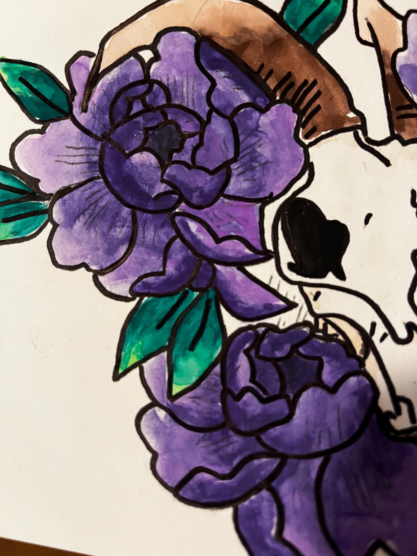 Sheep and Flower Watercolor, one of one.