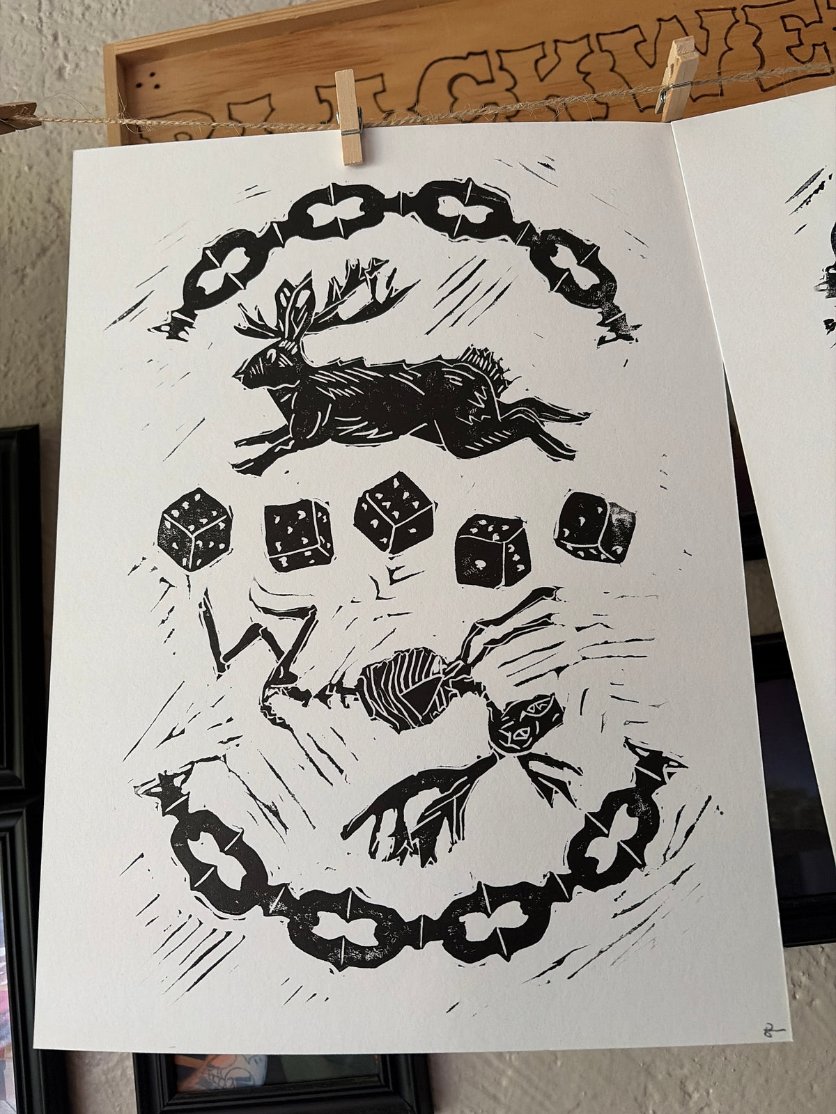 Dicey Jackalope Lino Block Print