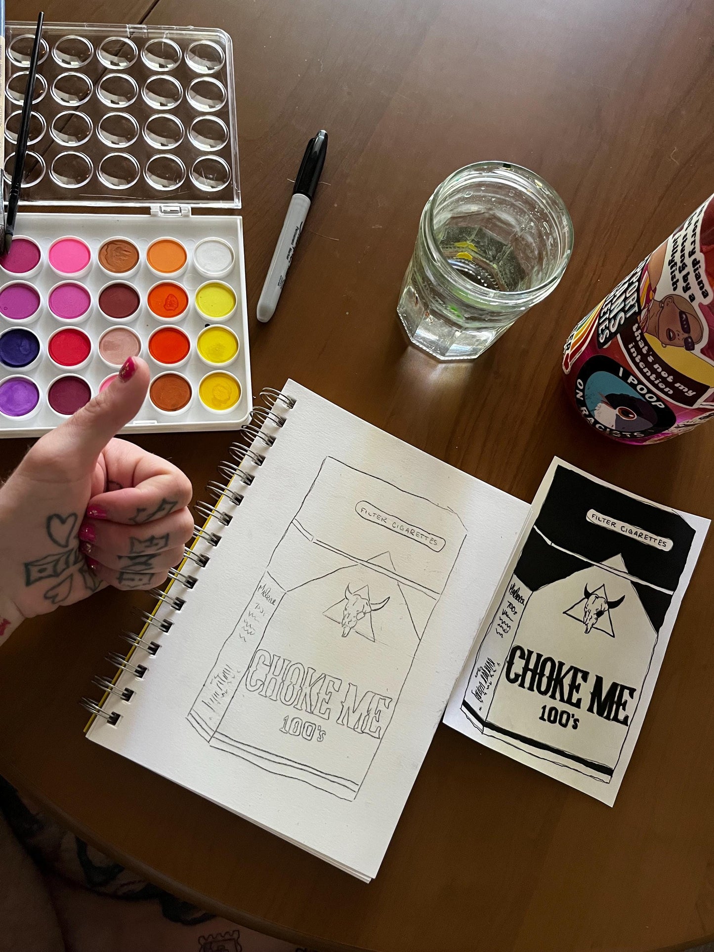 Cigarette Carton “Choke Me” Watercolor, one of one.