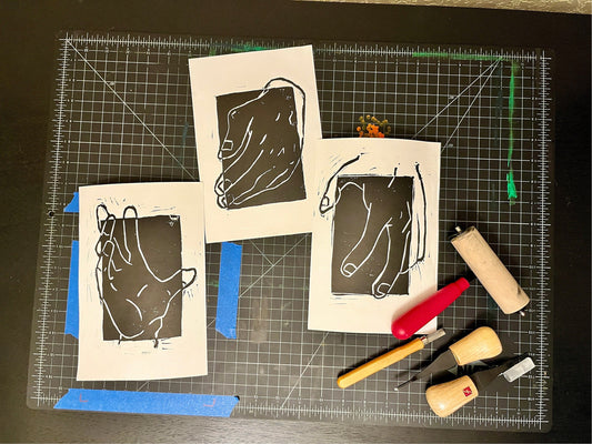 Triple Hand Gestures Lino Block Prints 6x8”