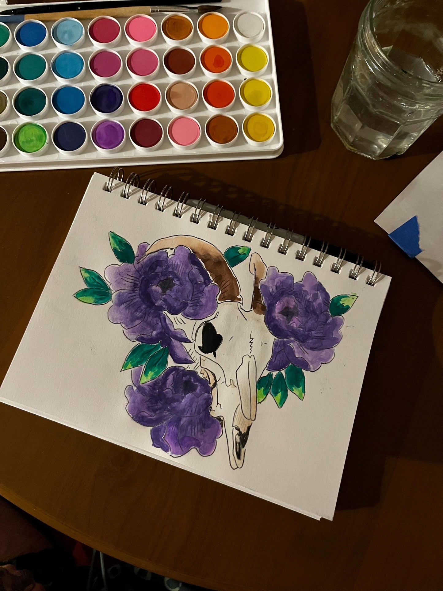 Sheep and Flower Watercolor, one of one.