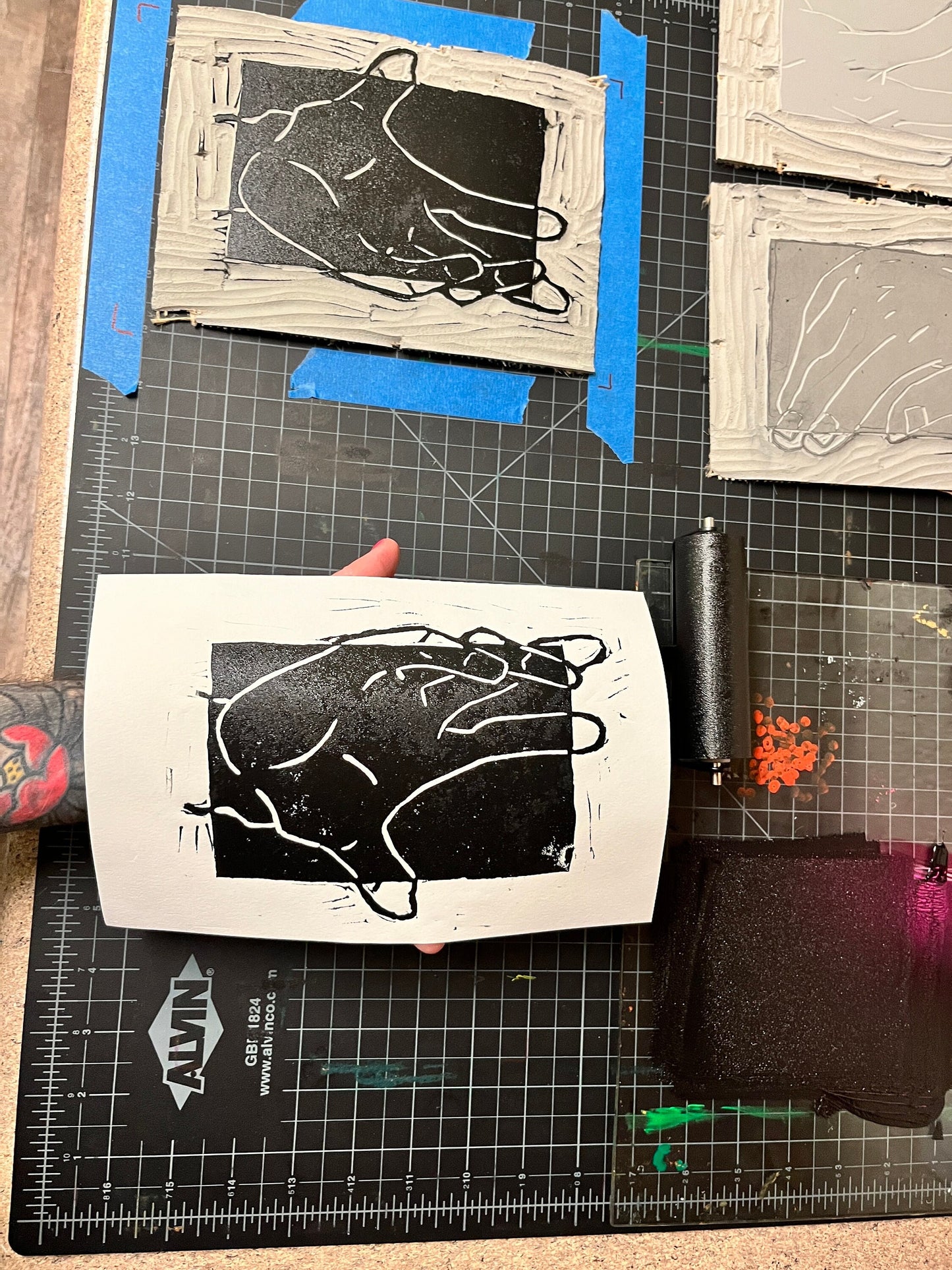 Triple Hand Gestures Lino Block Prints 6x8”