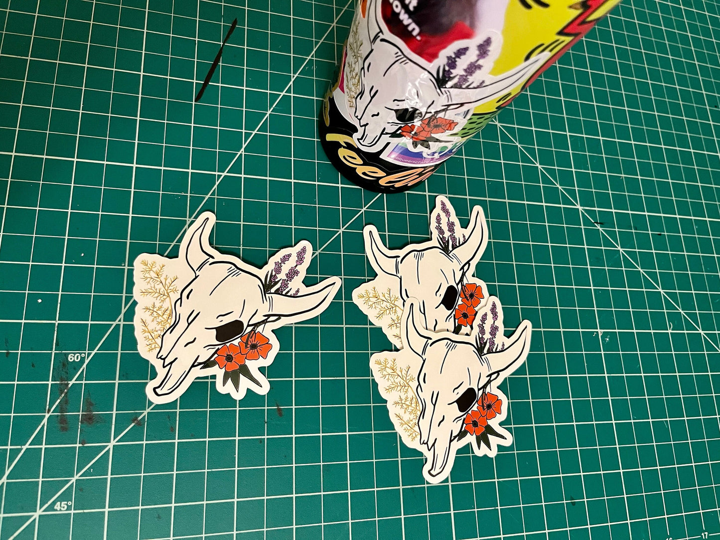 Cow Skull and Desert Plants Vinyl Sticker // 4x3.4"
