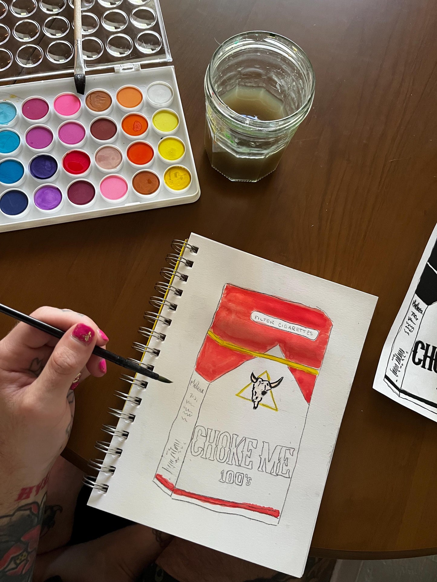 Cigarette Carton “Choke Me” Watercolor, one of one.