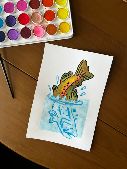 Rainbow Trout Watercolor, one of one.