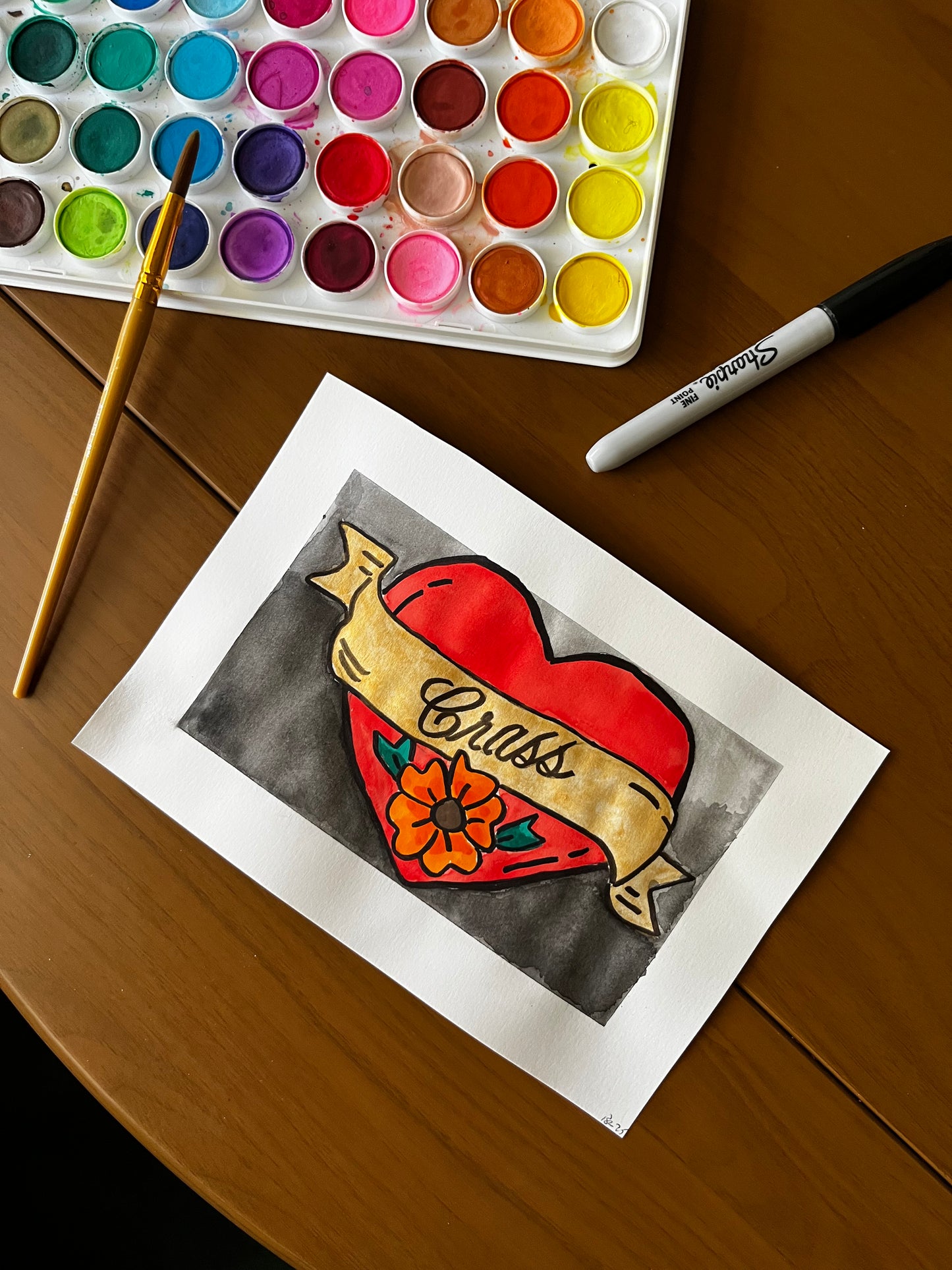 Crass Heart Watercolor, one of one.