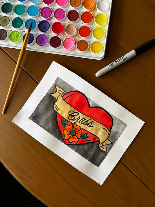 Crass Heart Watercolor, one of one.