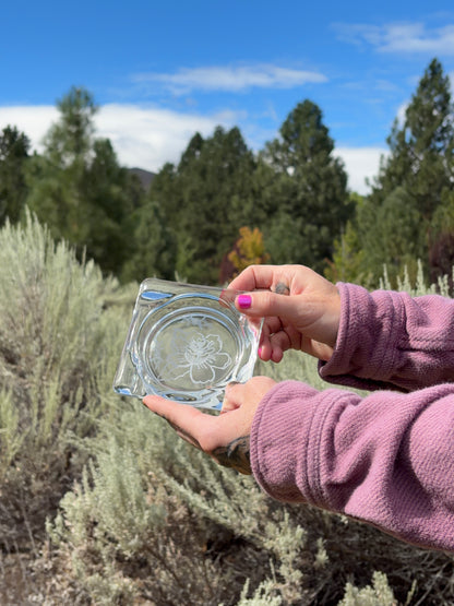 Flower and Barbed Wire Etched Ashtray