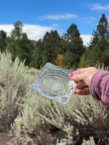 Flower and Barbed Wire Etched Ashtray
