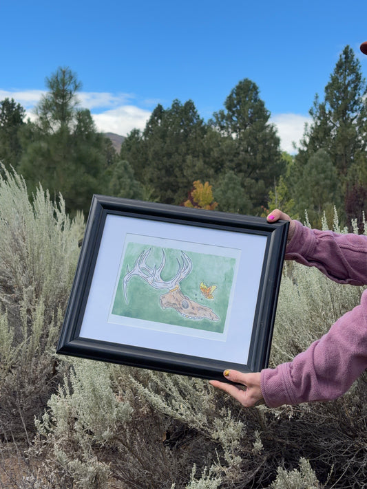 Deer and Butterfly Framed Watercolor