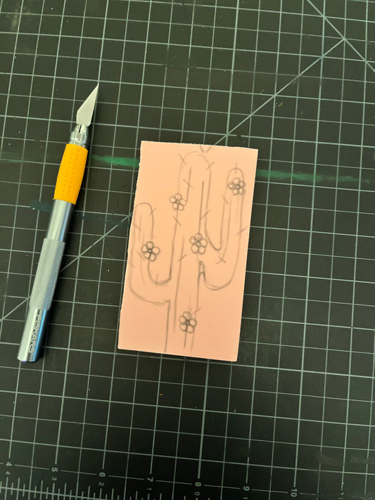 Mini Cactus Flower Lino Block Print. 6x5