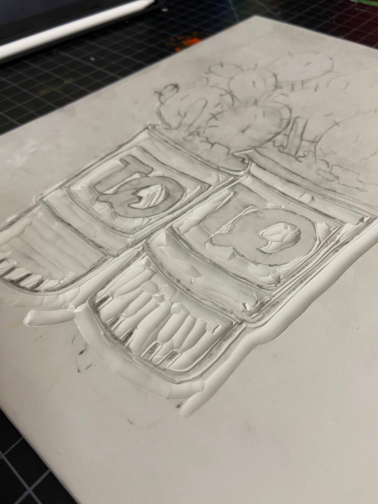 Gas Station Cactus Cup Lino Block Print, 9x12