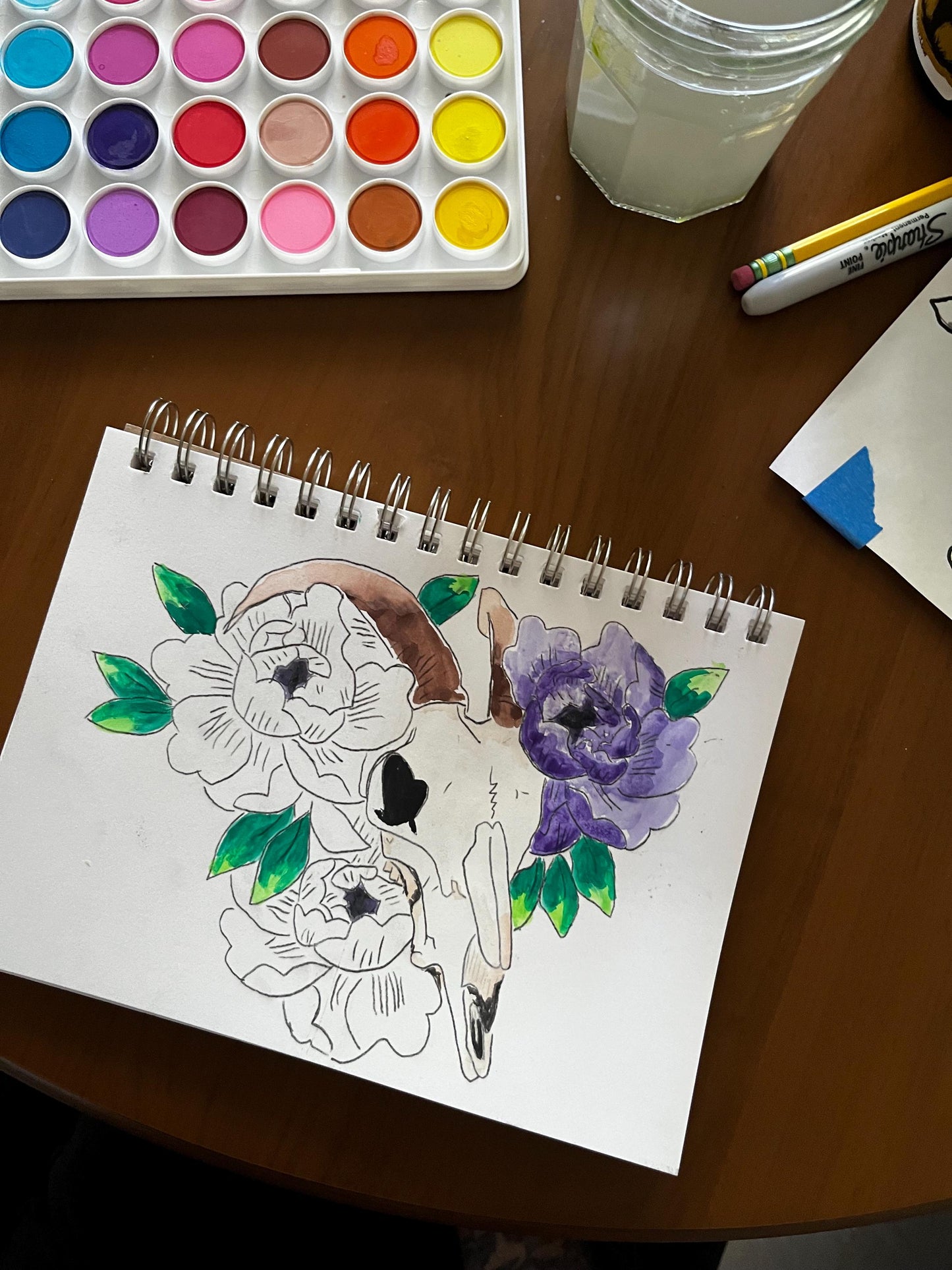 Sheep and Flower Watercolor, one of one.