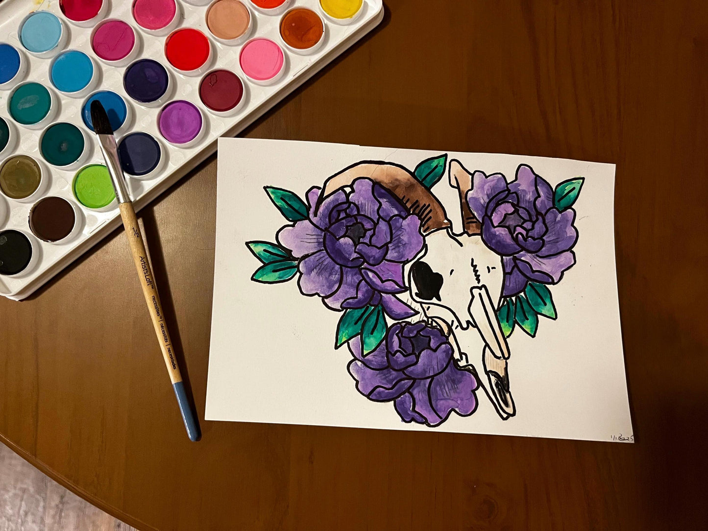 Sheep and Flower Watercolor, one of one.