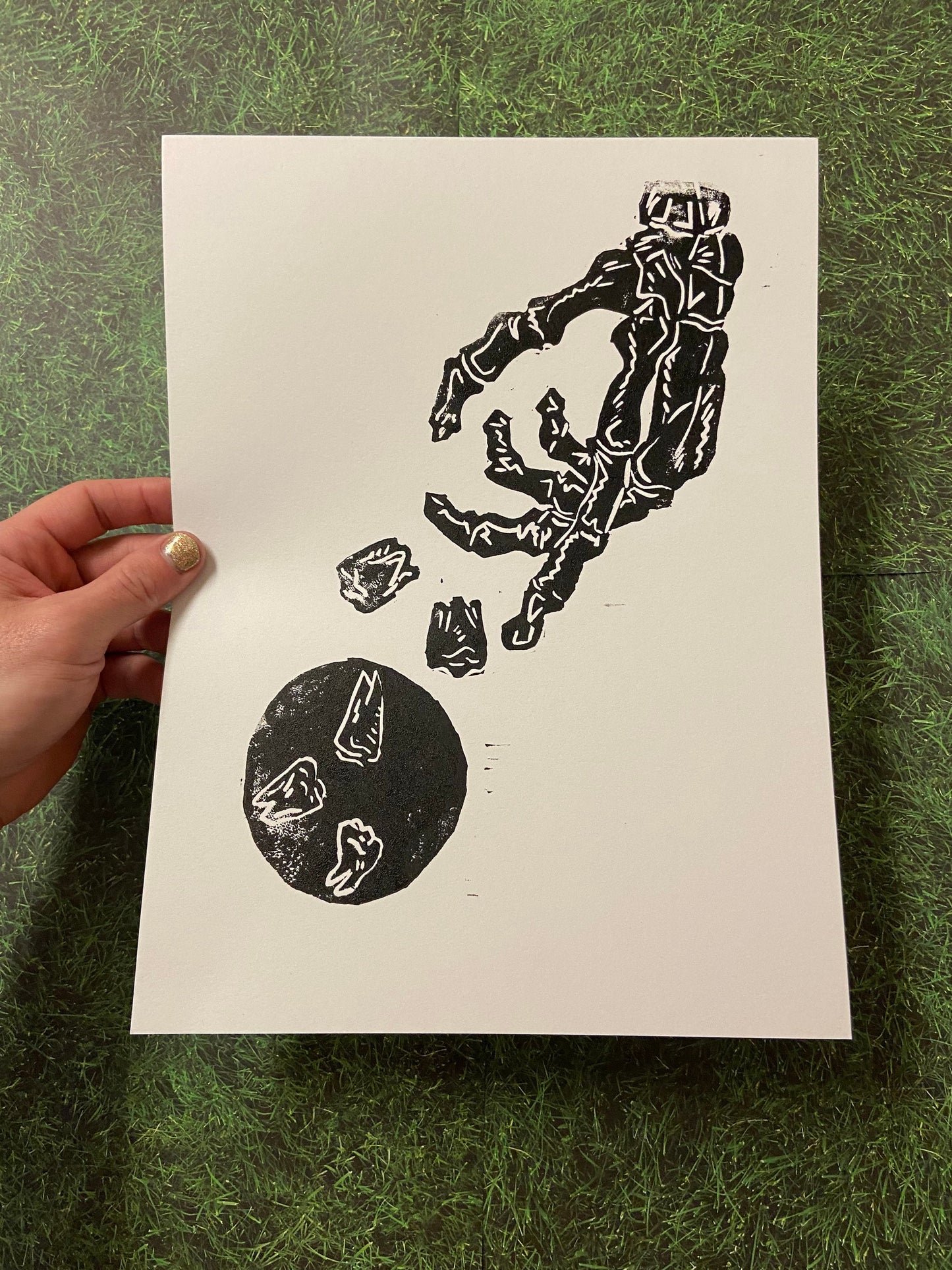 Skeleton Hand with Teeth Linoblock Print