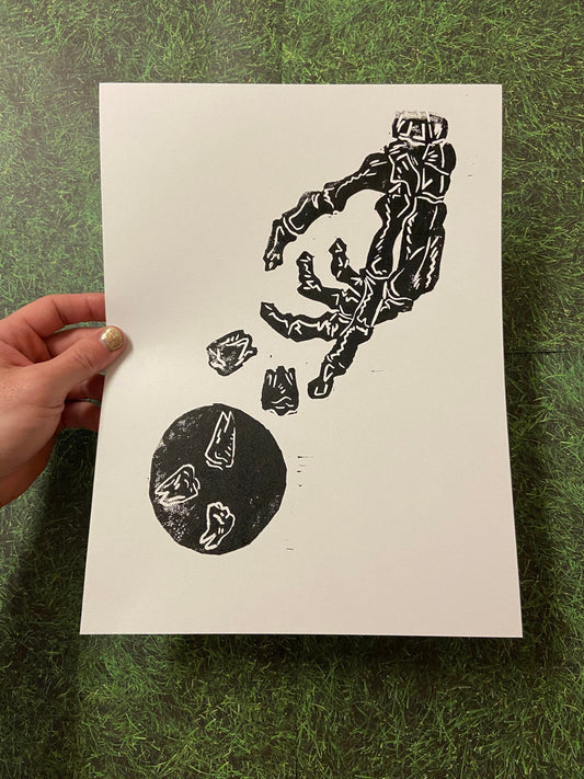 Skeleton Hand with Teeth Linoblock Print